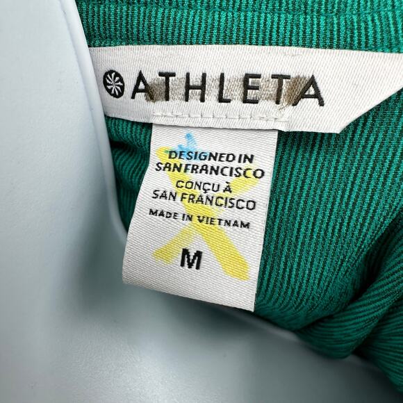 Athleta Echo Short Sleeve Button-Up Blouse Med Green Quick Dry Performance Top - Picture 8 of 12